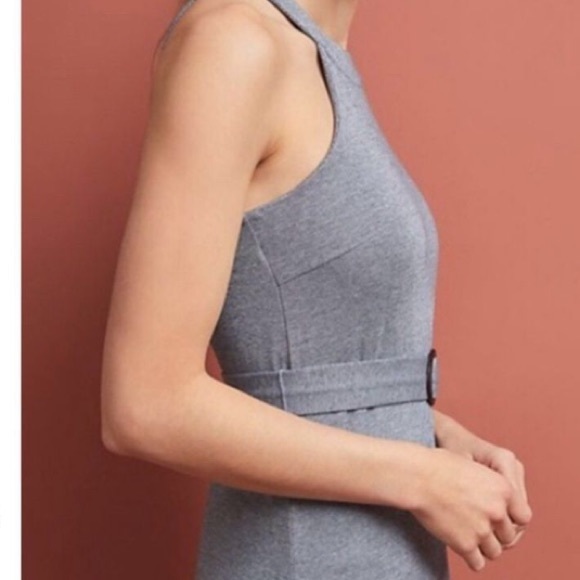 ANTHROPOLOGIE Stretch Jersey Knit Belted Halter Sleeveless Top L Blue Gray - Picture 2 of 12